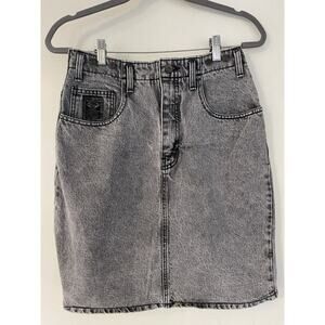 VTG Weathered Blues Acid Wash Denim Skirt Size 11/12 Western Cowgirl Americana